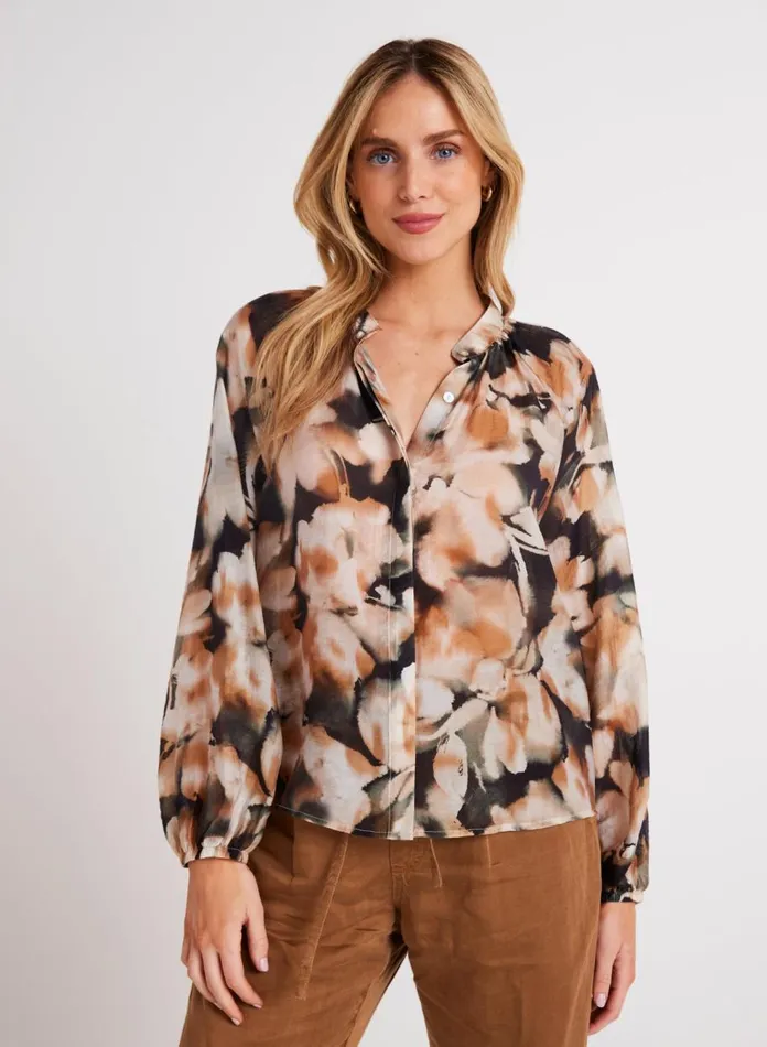 Long Sleeve Women Bella Dahl Long Sleeve Shirred Raglan Shirt 8211 Harvest Floral Print