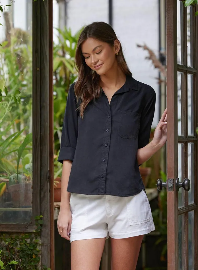 Long Sleeve Women Bella Dahl Shirt Tail Button Down 8211 Vintage Black
