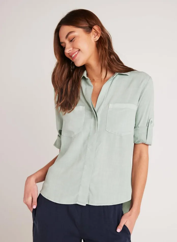 Long Sleeve Women Bella Dahl Split Back Button Down 8211 Oasis Green