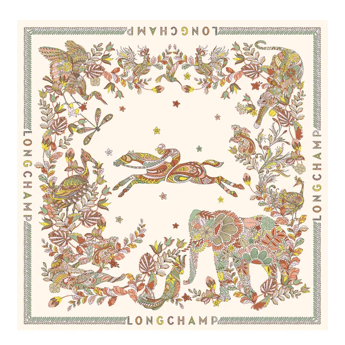 Longchamp Silk Scarves Women Fort Longchamp Silk scarf 90 Ecru