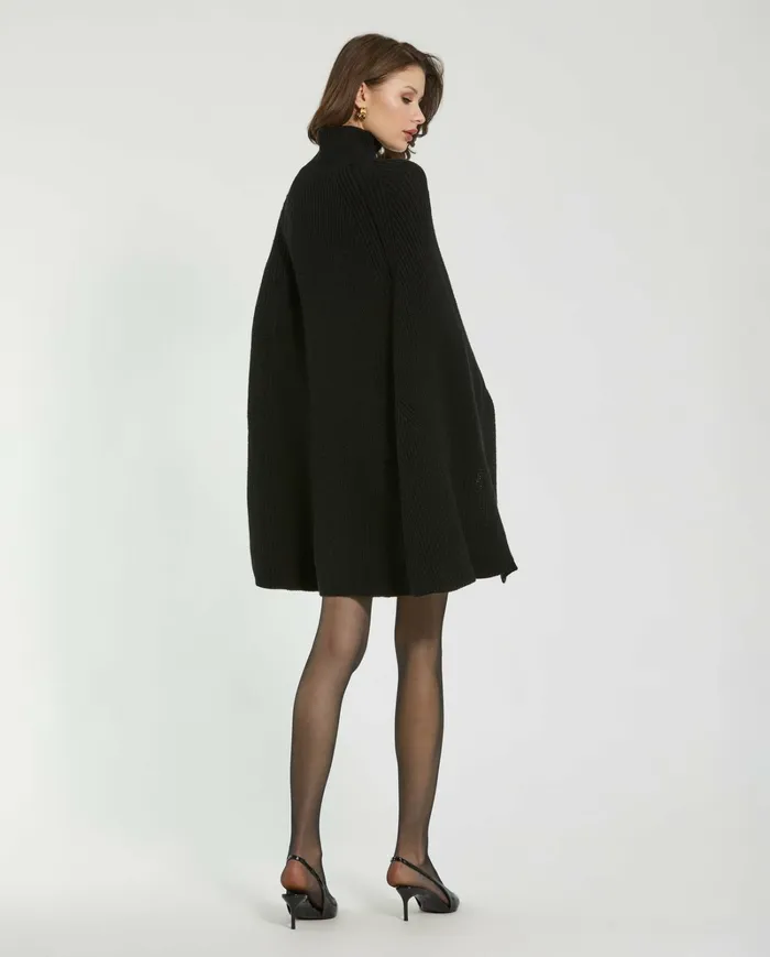 Mac Duggal Every Day Dresses Women Black Turtle Neck Knit Cape Mini Dress Black