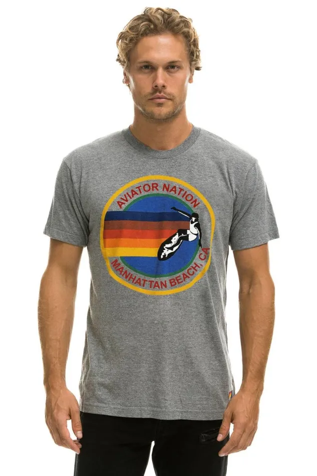 Manhattan Beach Tee Shirt 8211 Heather Grey WomenMen Aviator Nation Tees
