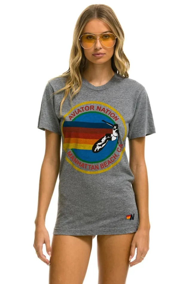 Manhattan Beach Tee Shirt 8211 Heather Grey WomenMen Aviator Nation Tees
