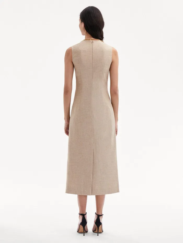 Marbled Carnation Canvas Pencil Dress Linen Red Women Oscar De La Renta Dresses Marbled Carnation Canvas Pencil Dress Linen Red Women Oscar De La Renta Dresses