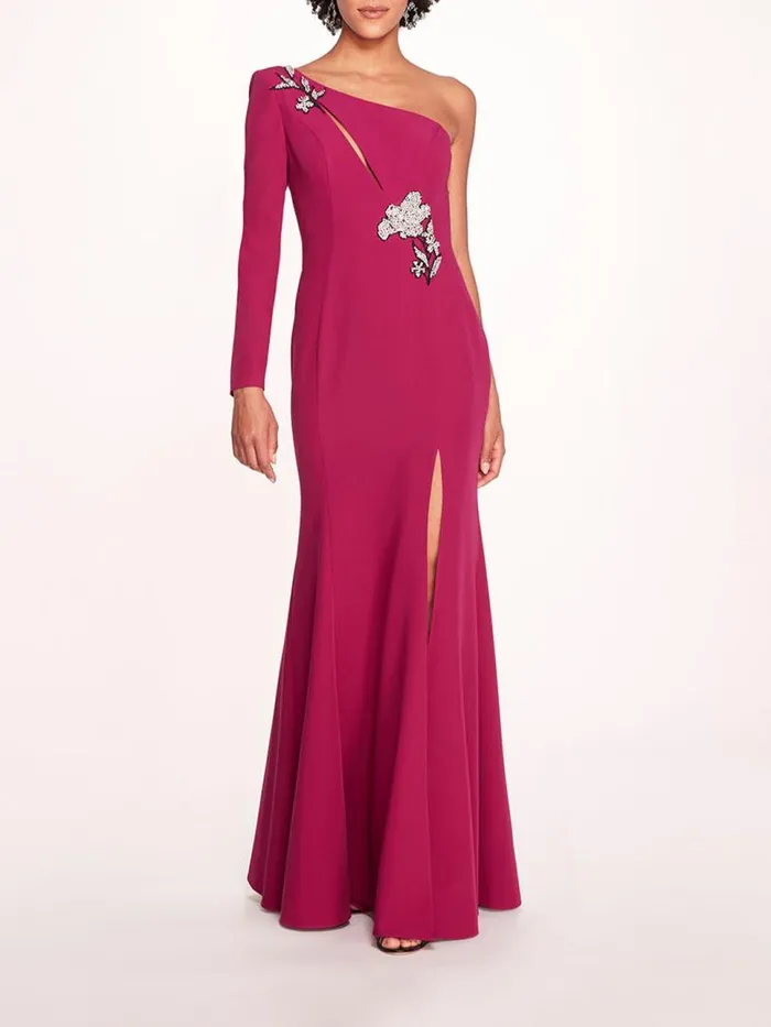 Marchesa Marchesa Notte Beaded Floral Gown Berry 8211 Women