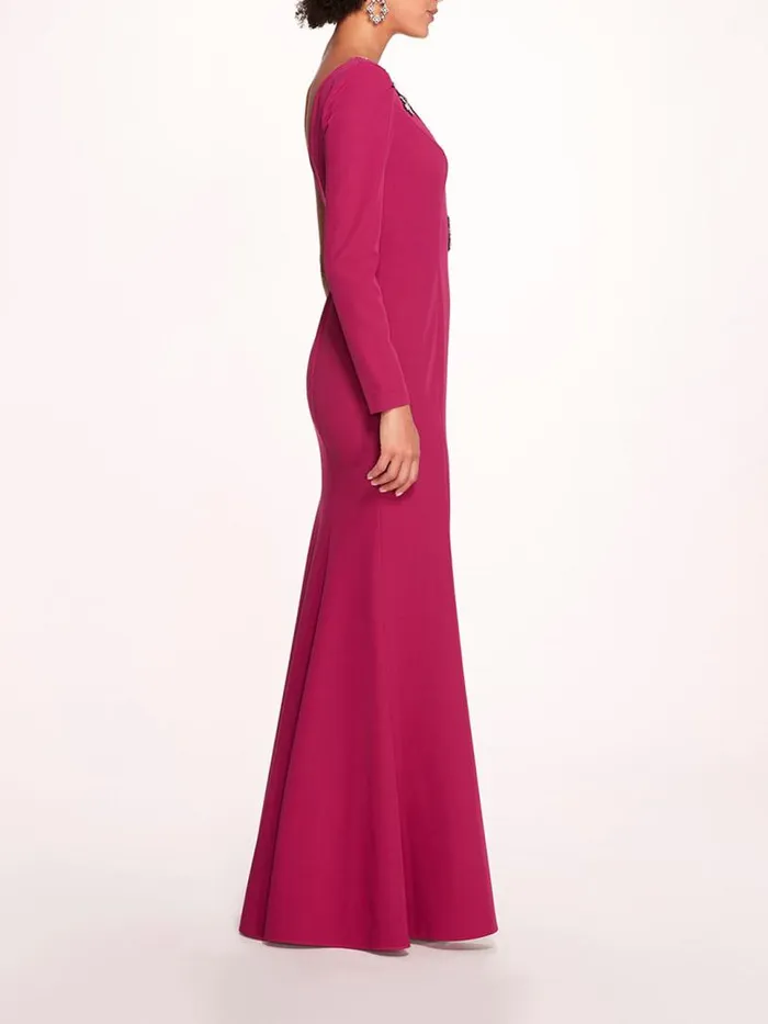 Marchesa Marchesa Notte Beaded Floral Gown Berry 8211 Women