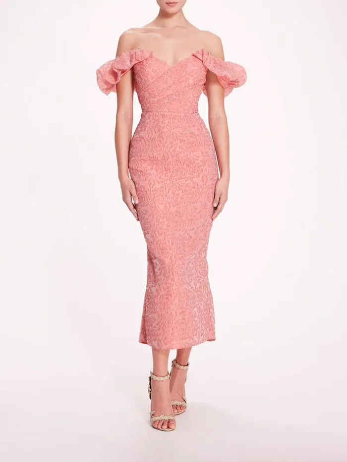 Marchesa Marchesa Notte Cloque Midi Dress Pink 8211 Women