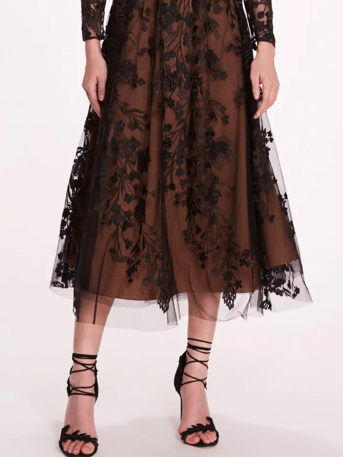 Marchesa Marchesa Notte Long Sleeve Tulle Midi Dress Black 8211 Women