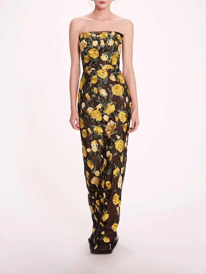 Marchesa Marchesa Notte Roses Tulle Gown Yellow Black 8211 Women