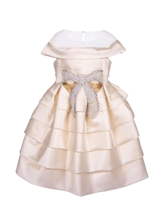 Marchesa Midi Dresses Pearl Detail Shantung Dress Beige 8211 Kids