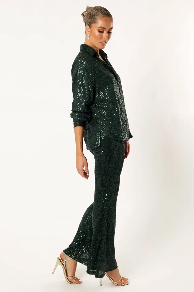 Matching Sets Darcy Sequin Two Piece Pant Set Hunter Green 8211 Petal and Pup Women