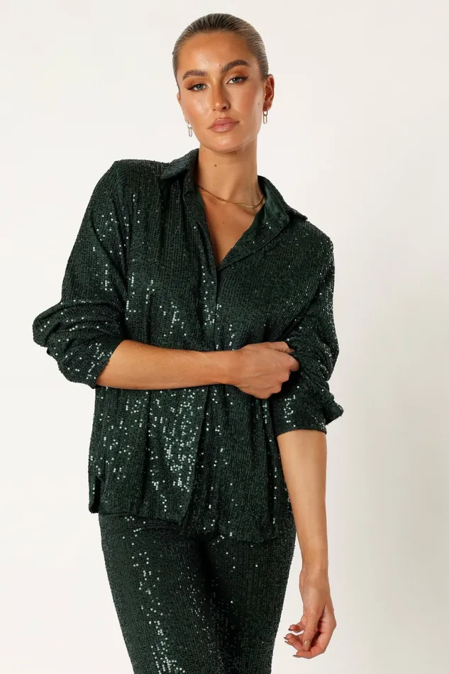 Matching Sets Darcy Sequin Two Piece Pant Set Hunter Green 8211 Petal and Pup Women