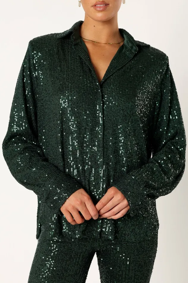 Matching Sets Darcy Sequin Two Piece Pant Set Hunter Green 8211 Petal and Pup Women