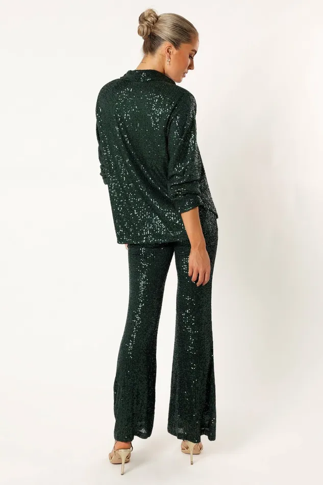 Matching Sets Darcy Sequin Two Piece Pant Set Hunter Green 8211 Petal and Pup Women
