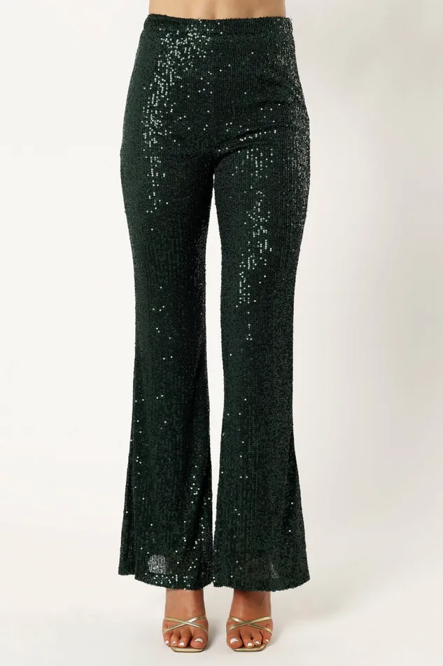 Matching Sets Darcy Sequin Two Piece Pant Set Hunter Green 8211 Petal and Pup Women