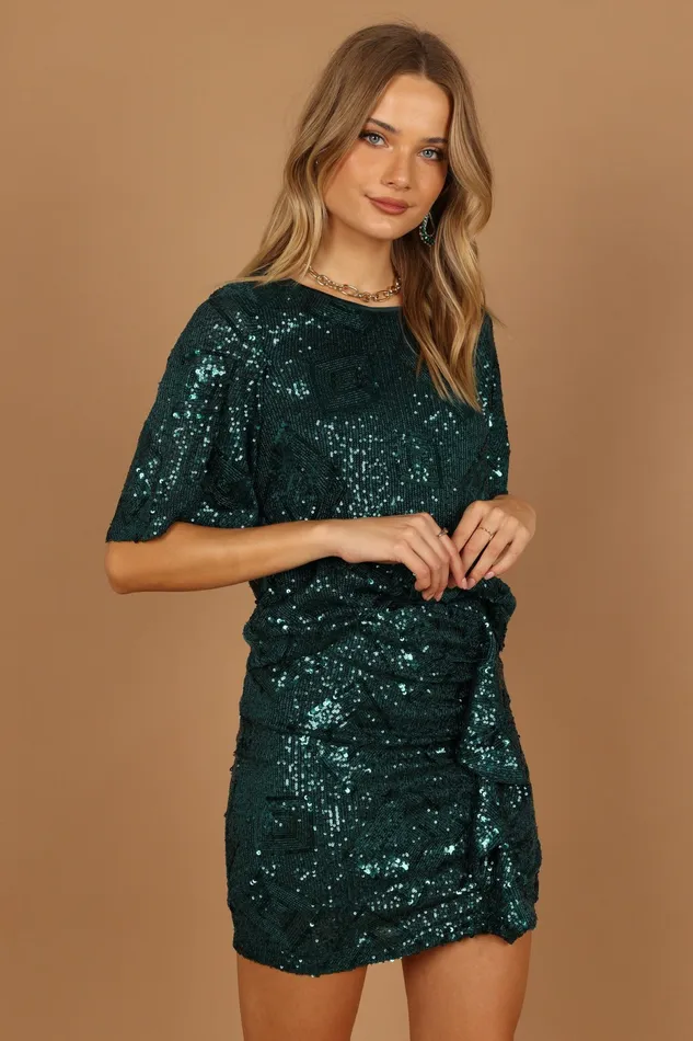 Matching Sets Lana Sequin Mini Skirt Hunter Green 8211 Petal and Pup Women