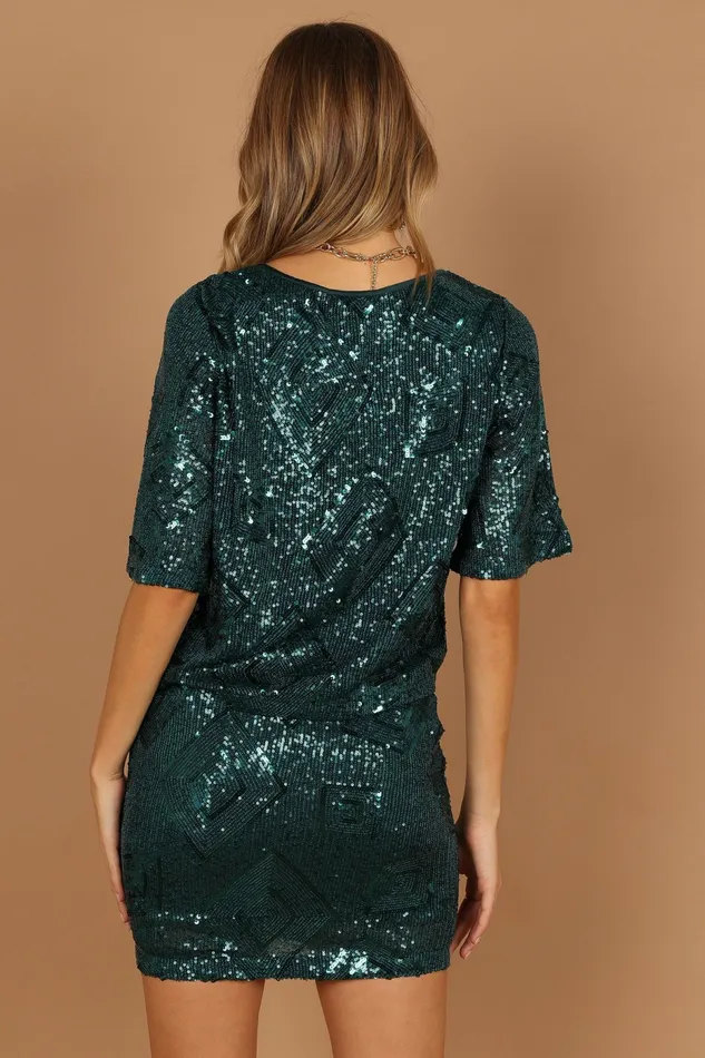 Matching Sets Lana Sequin Mini Skirt Hunter Green 8211 Petal and Pup Women
