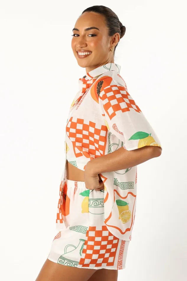 Matching Sets Piccolo Short Set White Orange Petal and Pup Women