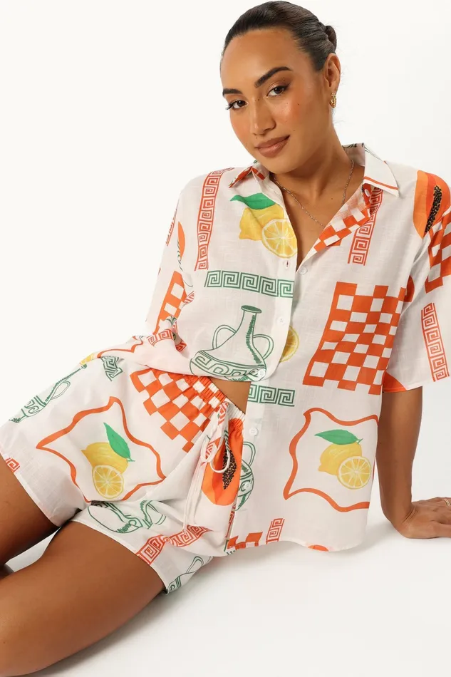 Matching Sets Piccolo Short Set White Orange Petal and Pup Women
