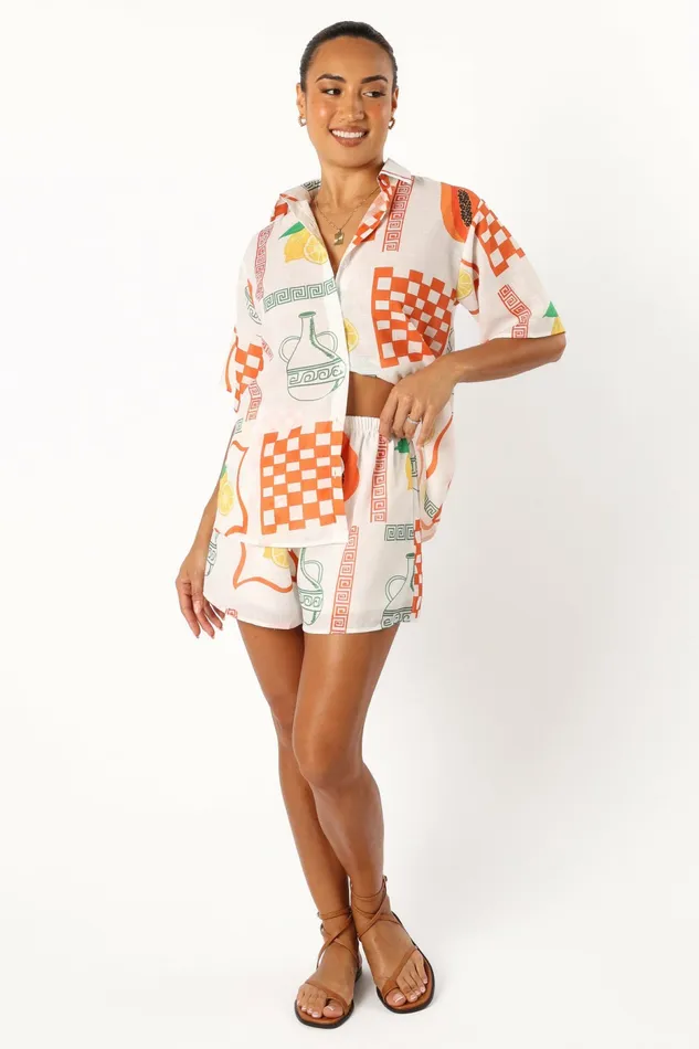 Matching Sets Piccolo Short Set White Orange Petal and Pup Women