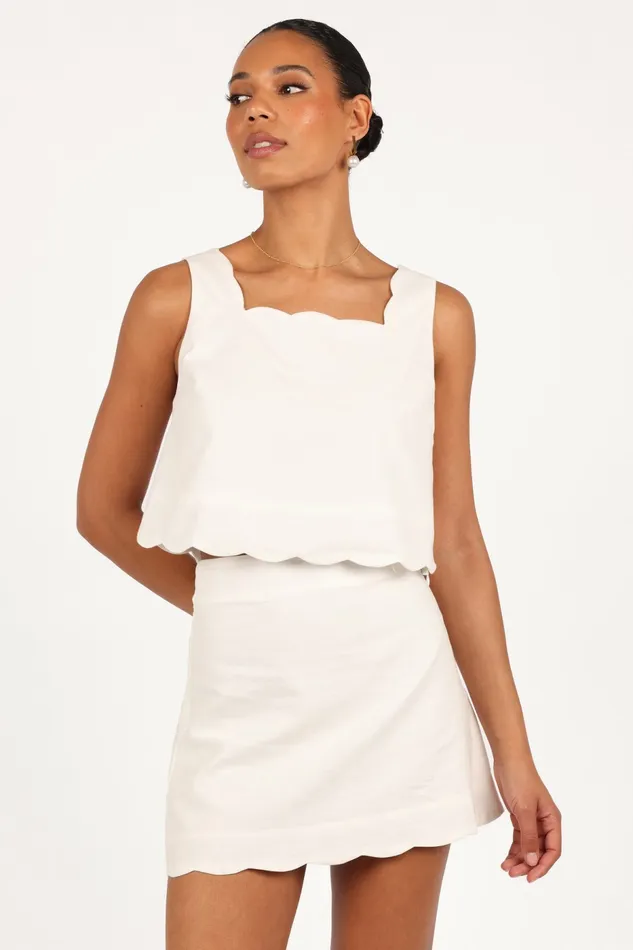 Matching Sets Women Wendie Scalloped Top Cloud White Petal and Pup