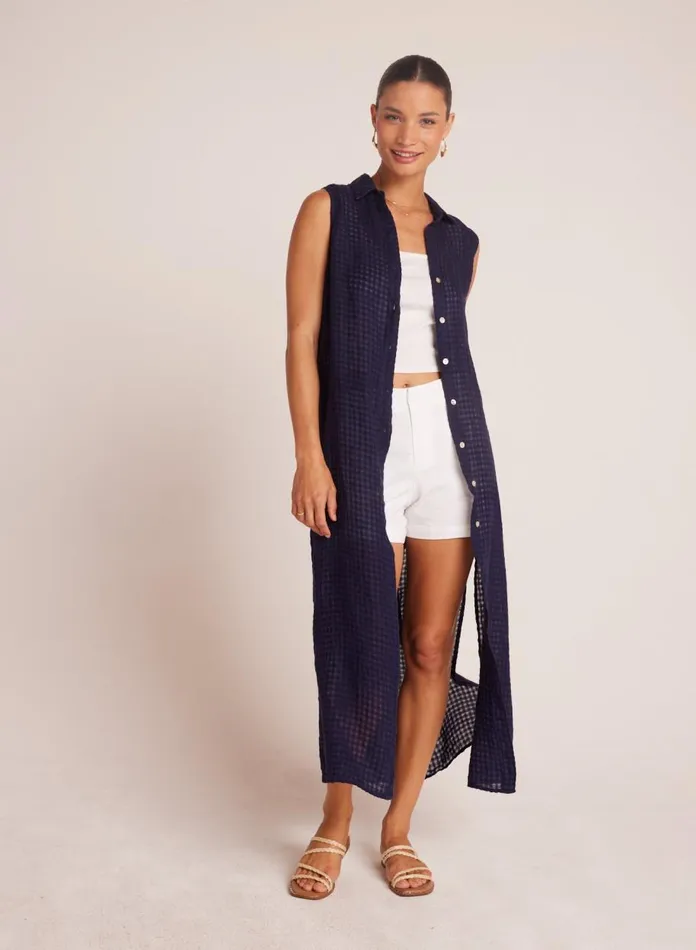 Maxi Dresses Women Bella Dahl Side Slit Duster Dress 8211 Tropic Navy
