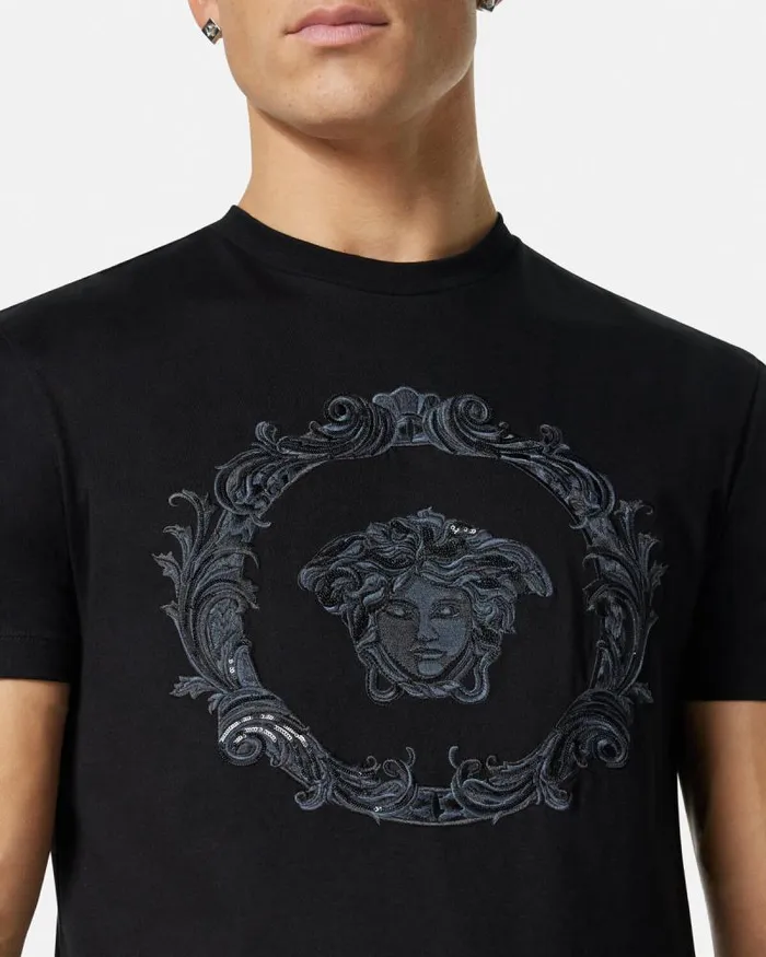 Medusa Cartouche TShirt Black Men Versace TShirts and Polos