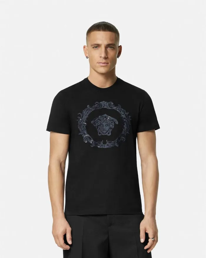 Medusa Cartouche TShirt Black Men Versace TShirts and Polos