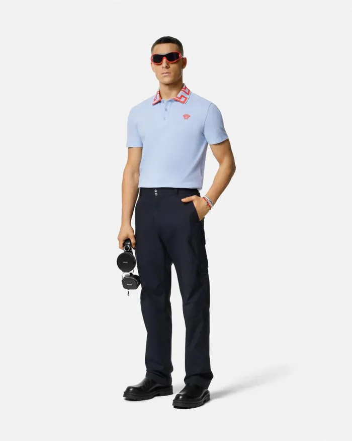 Medusa Greca Polo Shirt Light Blue Men Versace TShirts and Polos