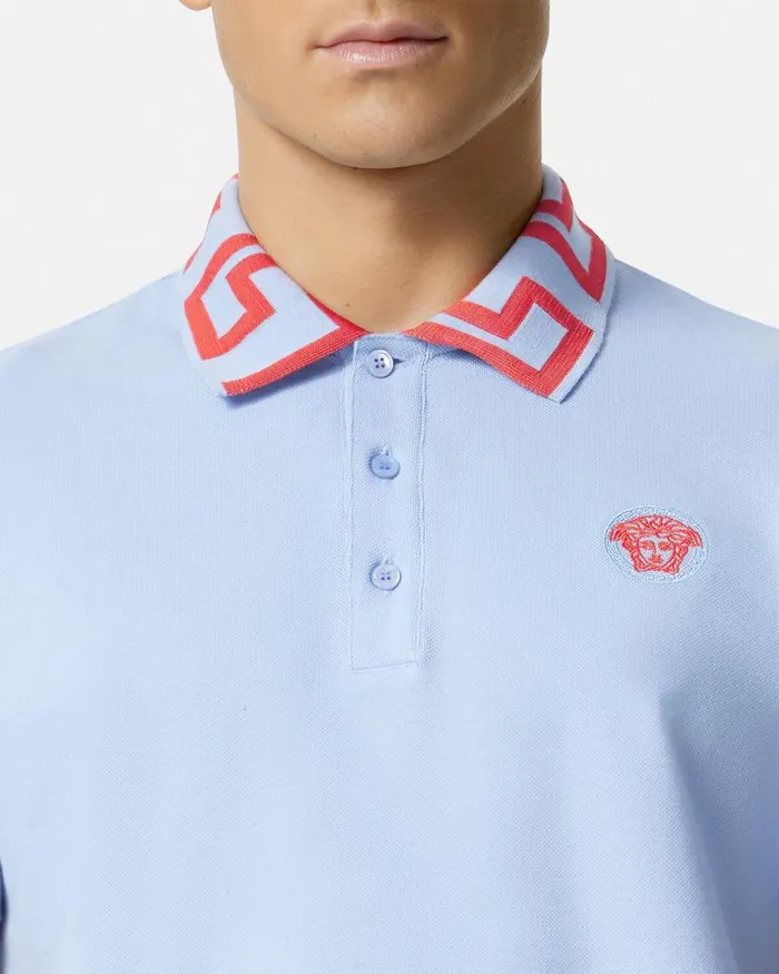 Medusa Greca Polo Shirt Light Blue Men Versace TShirts and Polos