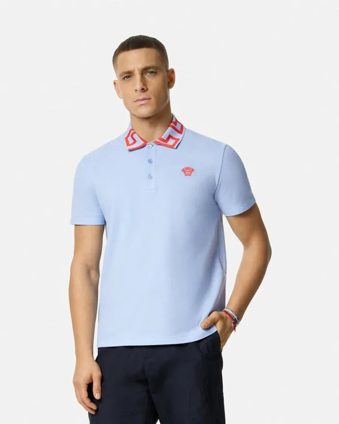 Medusa Greca Polo Shirt Light Blue Men Versace TShirts and Polos