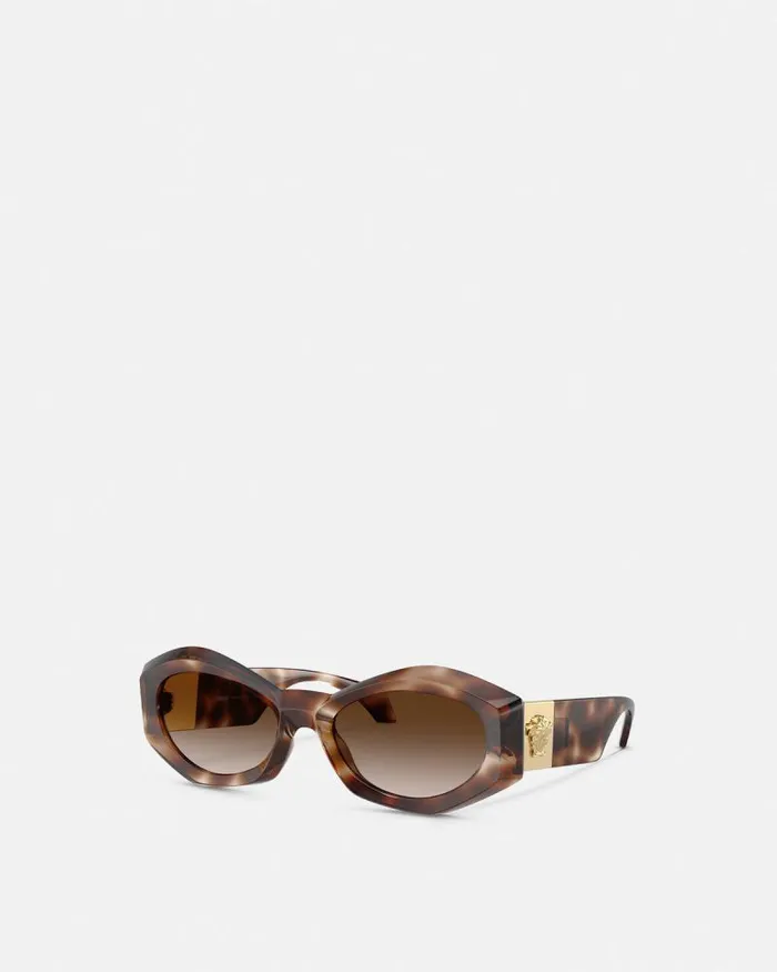 Medusa Plaque Irregular Sunglasses Havana Women Versace Sunglasses