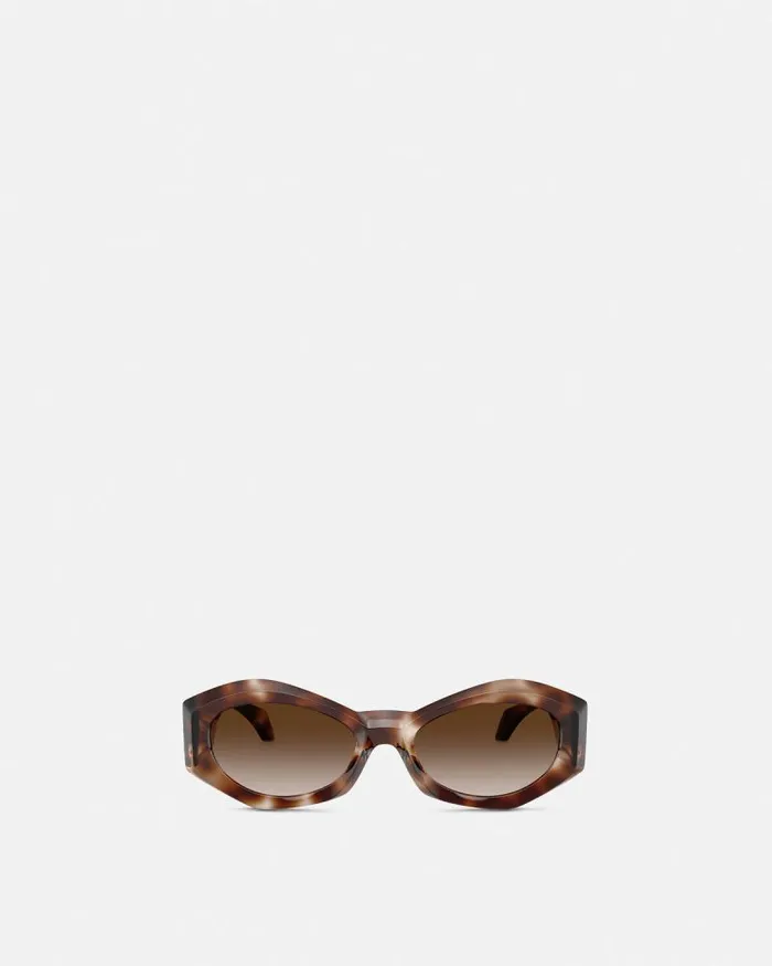 Medusa Plaque Irregular Sunglasses Havana Women Versace Sunglasses