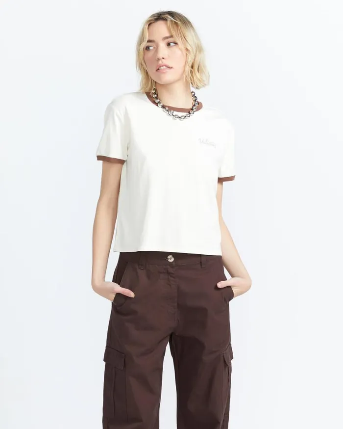 Meet Me There Ringer Tee 8211 Bone Womens Volcom Tops