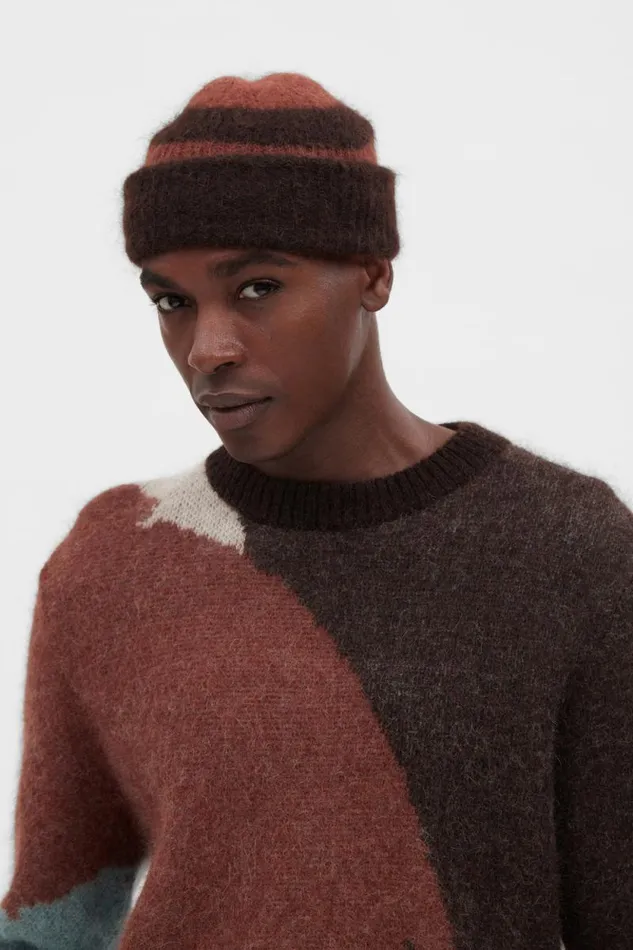Men Alpaca Mohair Stripe Beanie Espresso Norse Projects Beanies