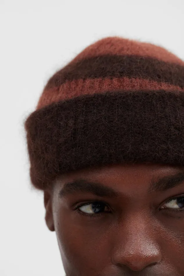 Men Alpaca Mohair Stripe Beanie Espresso Norse Projects Beanies