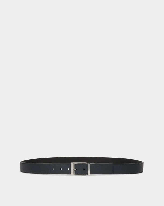 Men Bally Belts Shiffie 35mm Reversible And Adjustable Belt In Navy Blue And Black Leather Multicolor Men Bally Belts Shiffie 35mm Reversible And Adjustable Belt In Navy Blue And Black Leather Multicolor