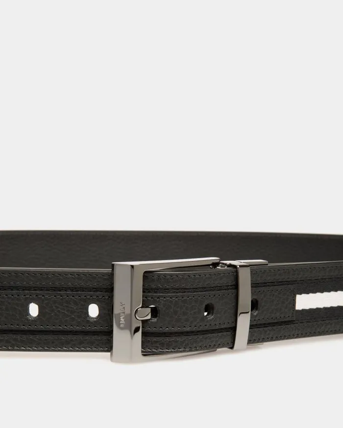Men Bally Belts Shiffie 35mm Reversible Belt In Black And White Fabric And Leather Black