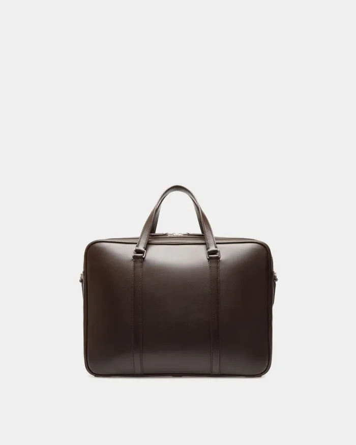 Men Bally Business Bags Code Briefcase In Ebano Leather Brown
