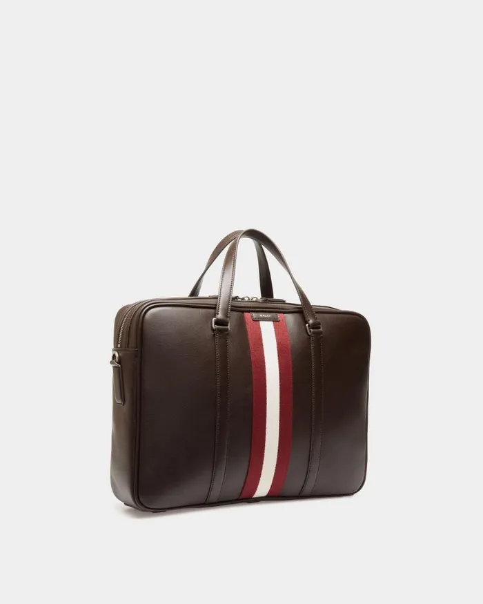 Men Bally Business Bags Code Briefcase In Ebano Leather Brown