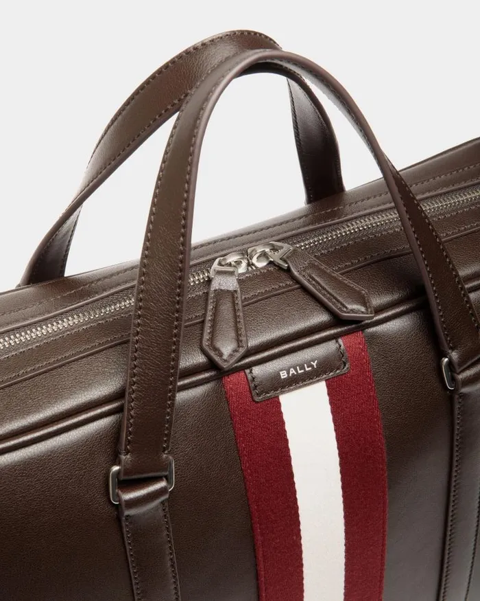 Men Bally Business Bags Code Briefcase In Ebano Leather Brown