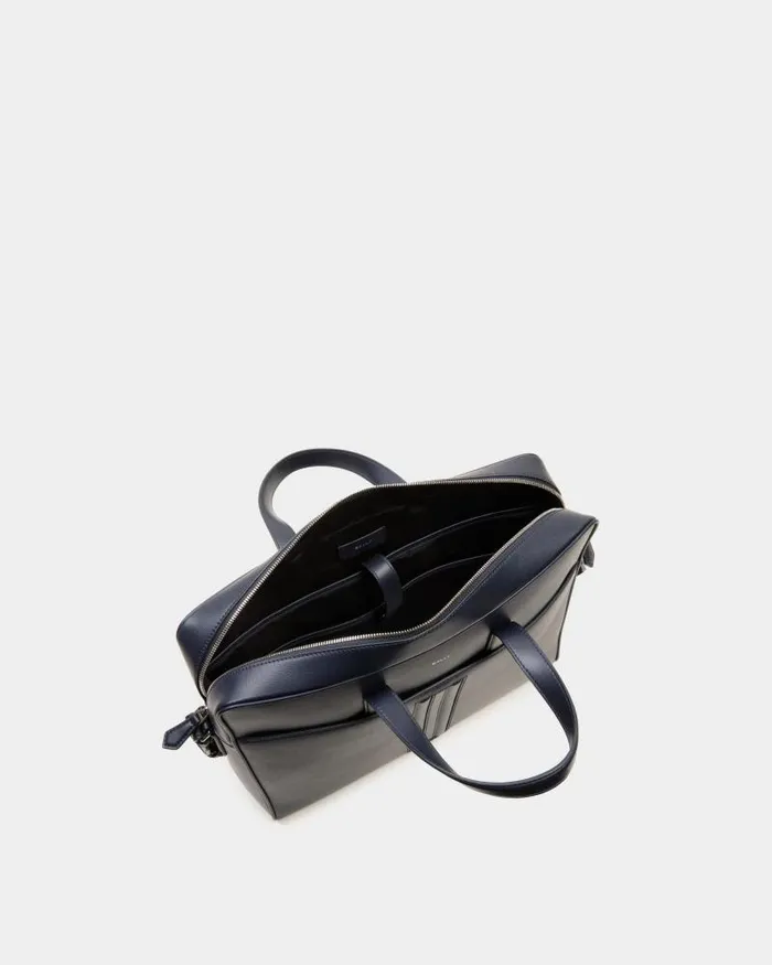 Men Bally Business Bags Mythos Briefcase In Navy Blue Recycled Leather Blue Men Bally Business Bags Mythos Briefcase In Navy Blue Recycled Leather Blue