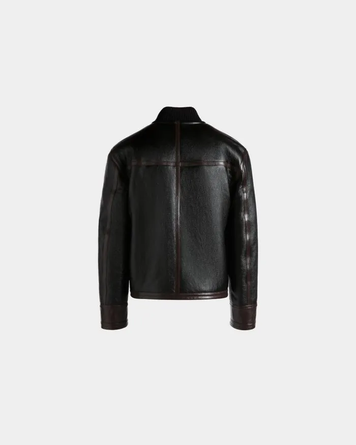 Men Bally Coats and Jackets Shearling Lined Bomber In Black Leather Black Men Bally Coats and Jackets Shearling Lined Bomber In Black Leather Black
