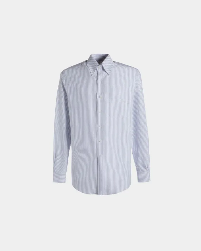 Men Bally Shirts and TShirts Regular Long Sleeve Shirt In Light Blue Cotton Blue