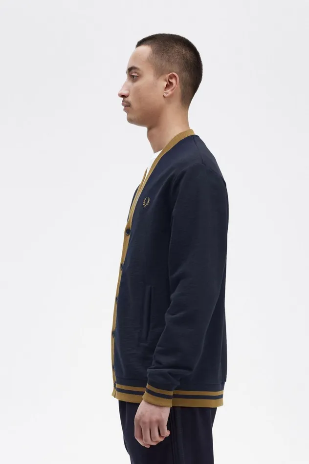Men Button Through Sweatshirt Navy Fred Perry Sweatshirts