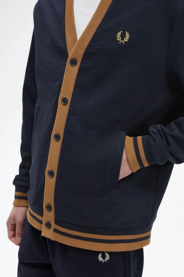 Men Button Through Sweatshirt Navy Fred Perry Sweatshirts