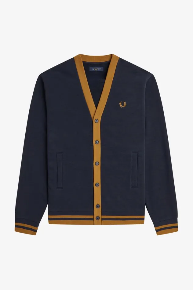 Men Button Through Sweatshirt Navy Fred Perry Sweatshirts