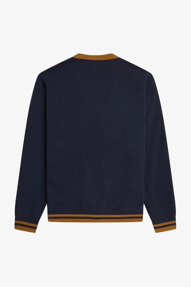 Men Button Through Sweatshirt Navy Fred Perry Sweatshirts