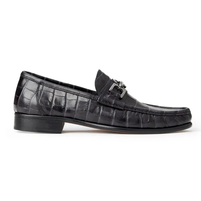 Men Casual Shoes Bruno Magli Trieste Classic Moccasin Black Croc