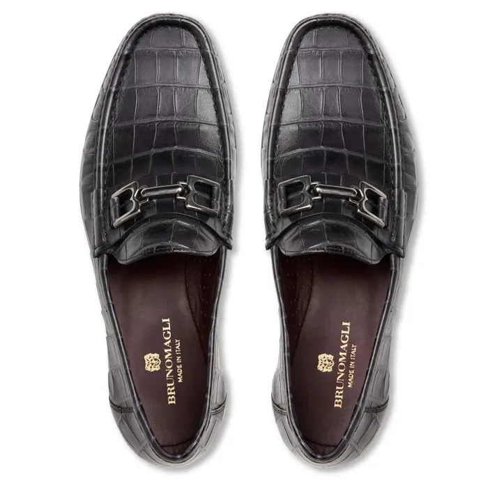 Men Casual Shoes Bruno Magli Trieste Classic Moccasin Black Croc